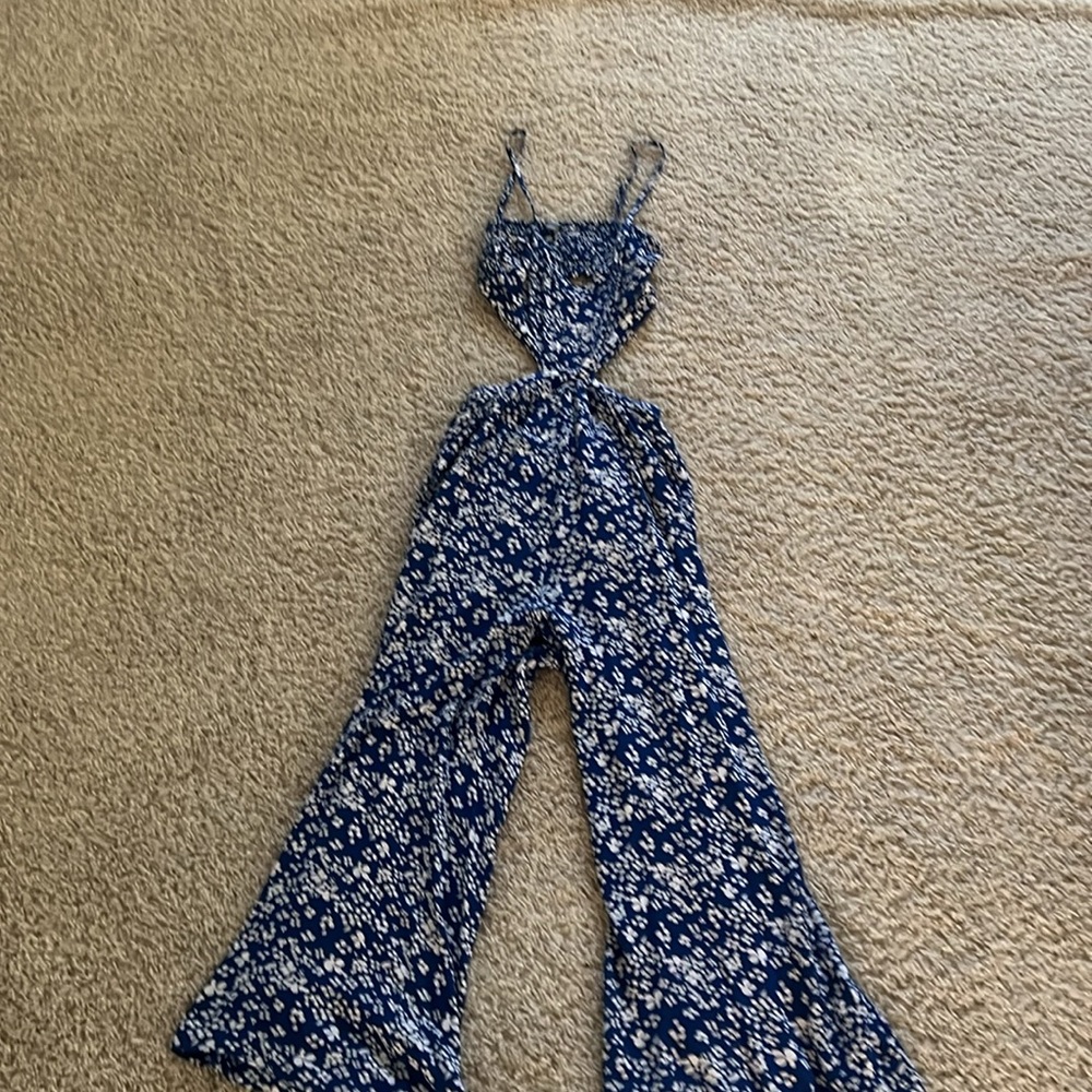 aerie Navy Blue Floral Wide-Leg Jumpsuit